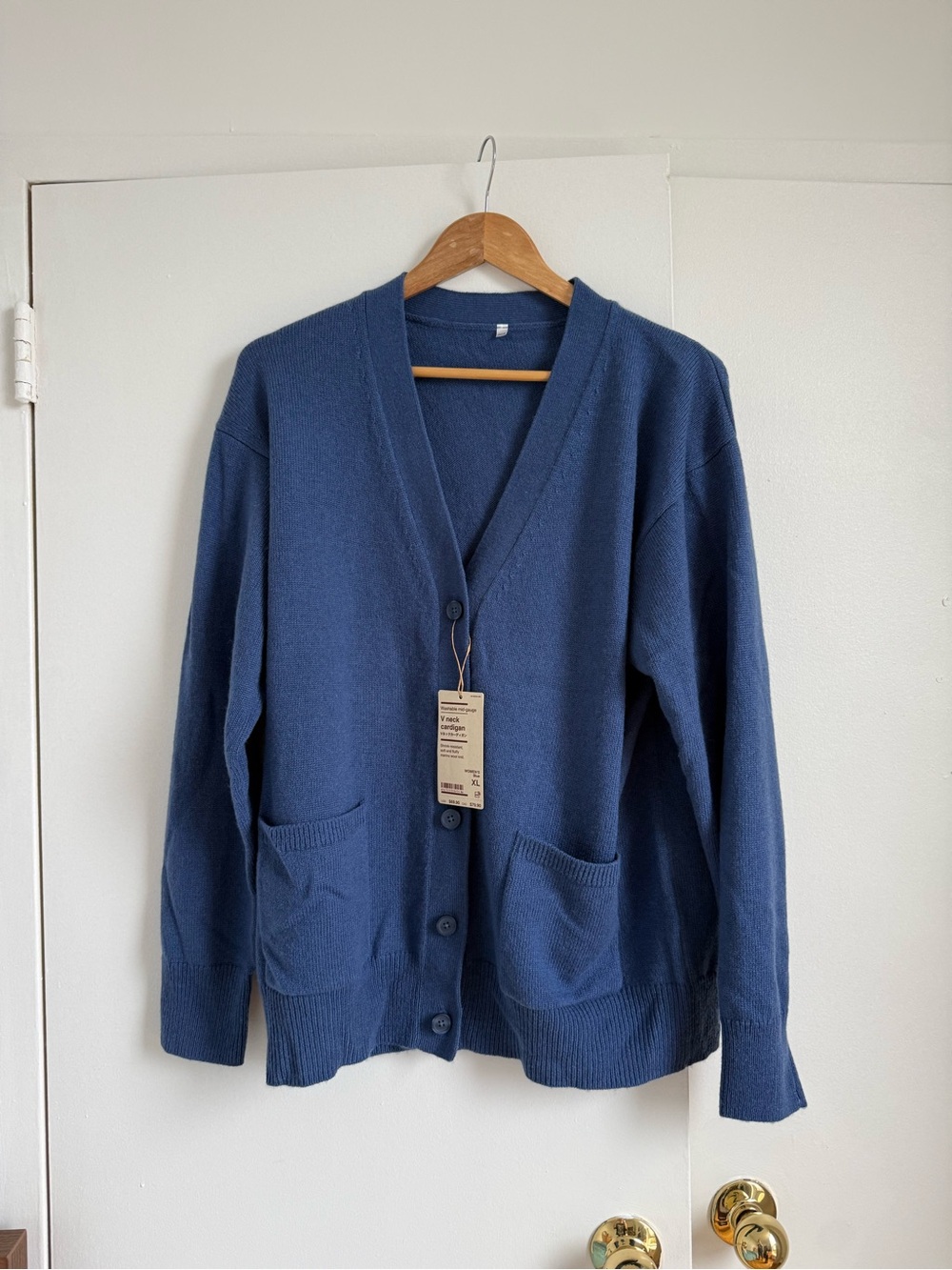 NWT Muji Classic Blue V-Neck Button Cardigan Sweater